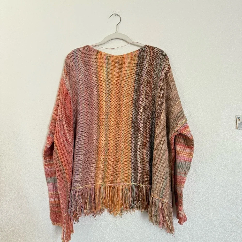 Free People Radiate Striped Pullover Fringed NWT Confetti Combo Sweater Size M